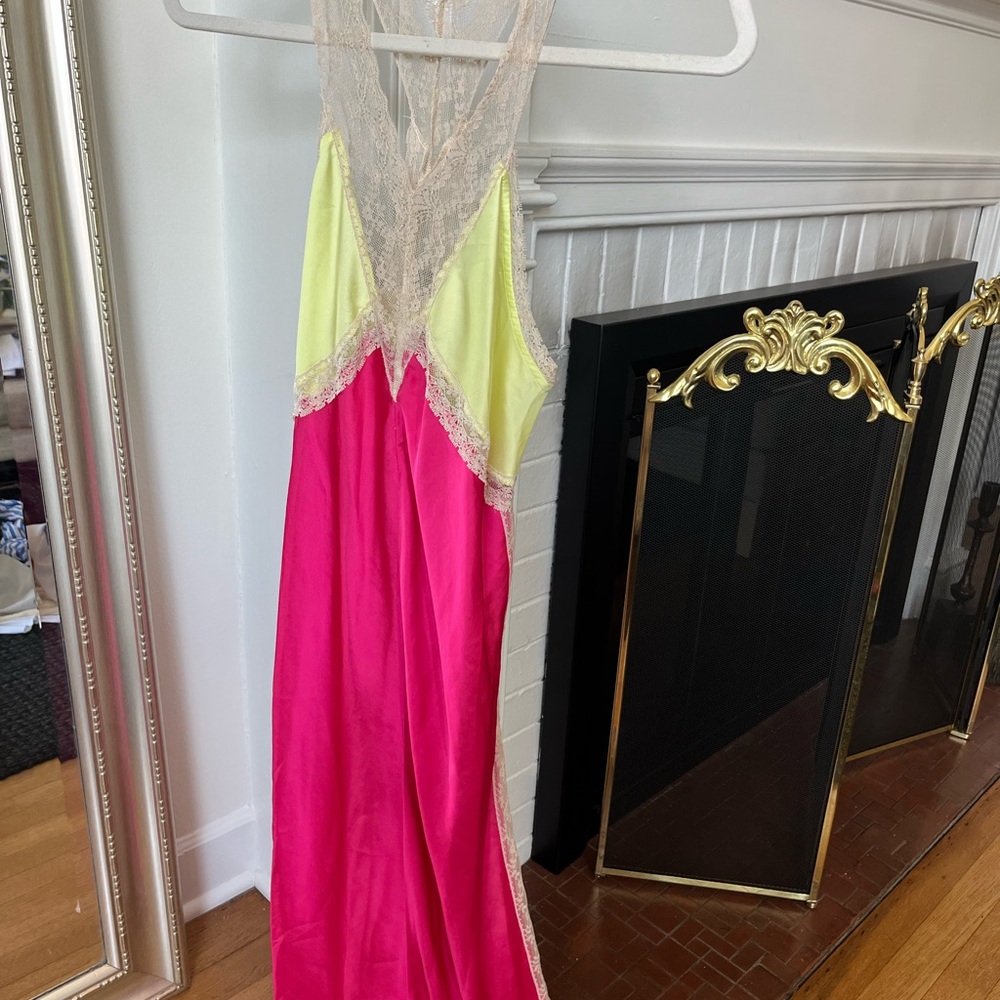 Free People Yellow and Pink Lace Trim Dress